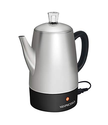 Mixpresso Electric Percolator Coffee Pot | Stainless Steel Coffee Maker | Percolator Electric Pot - 10 Cups Stainless Steel Percolator With Coffee Basket