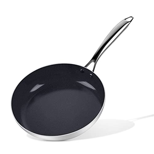 Mibanasu 9.5 inch Nonstick Skillet Frying Pan, Fry Pan with Easy-grip and Stay-cool Stainless Steel Handles, Pans for electric, gas, induction cooktops, PFOA-free