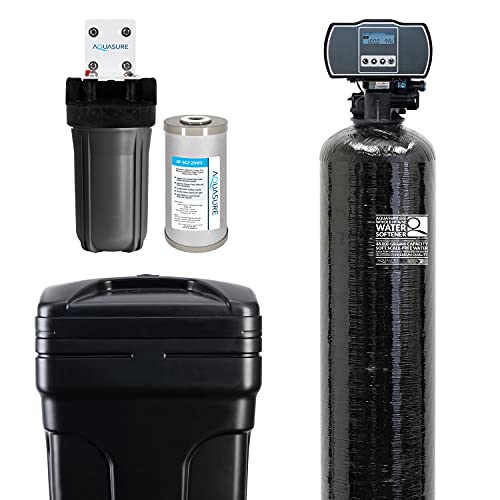Aquasure Water Softener w/Aquatrol Digital Head and 10" Sediment/GAC/Zinc Triple Purpose Whole House Water Filter (48,000 Grains)