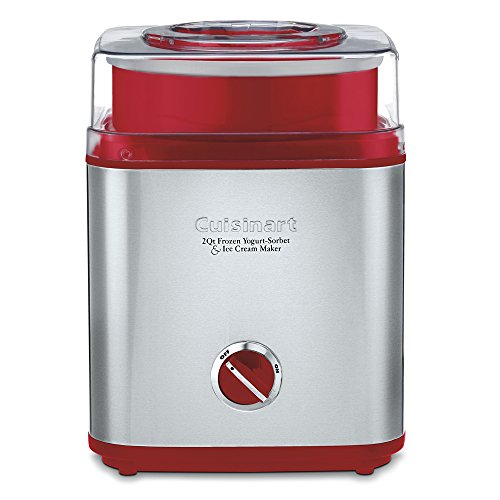 Cuisinart ICE-30R Pure Indulgence 2-Quart Frozen Yogurt, Sorbet and Ice Cream Maker, with Large Ingredient Spout for Mix ins, Makes Frozen Treats in 20 Minutes, Stainless Steel/Red