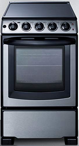 Summit Appliance REX2071SSRT 20" Wide Slide-In Look Smooth-Top Electric Range in Stainless Steel with Oven Window, Adjustable Racks, Hot Surface Indicator, Indicator Lights, Upfront Controls