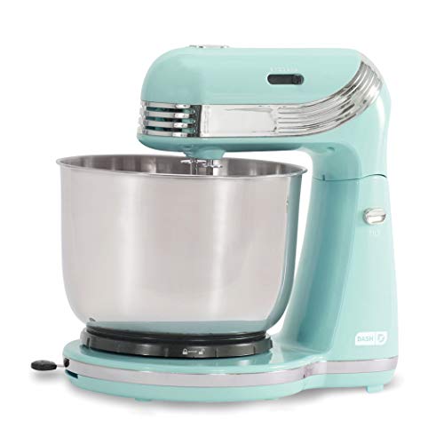 Dash Stand Mixer (Electric Mixer for Everyday Use): 6 Speed Stand Mixer with 3 Quart Stainless Steel Mixing Bowl, Dough Hooks & Mixer Beaters for Frosting, Meringues & More - Aqua