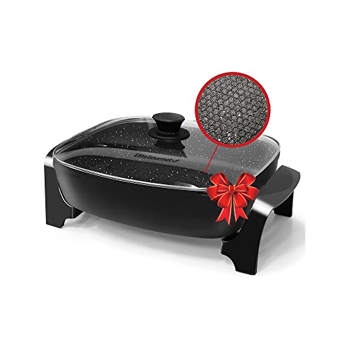 Elite Gourmet EG6203 Extra Deep 16"x13"x3.2" (10.5Qt.) Scratch Resistant, Easy Pour Spout Dishwasher Safe, Non-stick Electric Skillet with Glass Vented Lid, Adjustable Temperature, Black