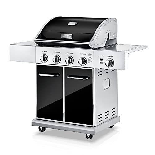 Heavy-Duty 5-Burner Propane Gas Grill - Stainless Steel Grill, 4 Main Burner with 1 side burner, 52,000 BTU Grilling Capacity, Electronic Ignition System, Built-in Thermometer - NutriChef NCGRIL2