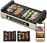 Gevi Electric Indoor Smokeless Grill + Griddle, Nonstick Plates, 2 Cooking Zones with Adjustable Temperature, Black