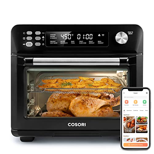 COSORI Air Fryer Toaster Oven, 12-in-1 Convection Ovens Countertop Combo, 6-Slice Toast, 12-inch Pizza, Basket, Tray, Recipes &3 Accessories, 26.4QT, Wifi, CS100-AO